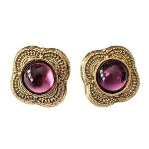 1928 Brand Pink Purple Lucite Cab Maltese Cross Post Earrings J200